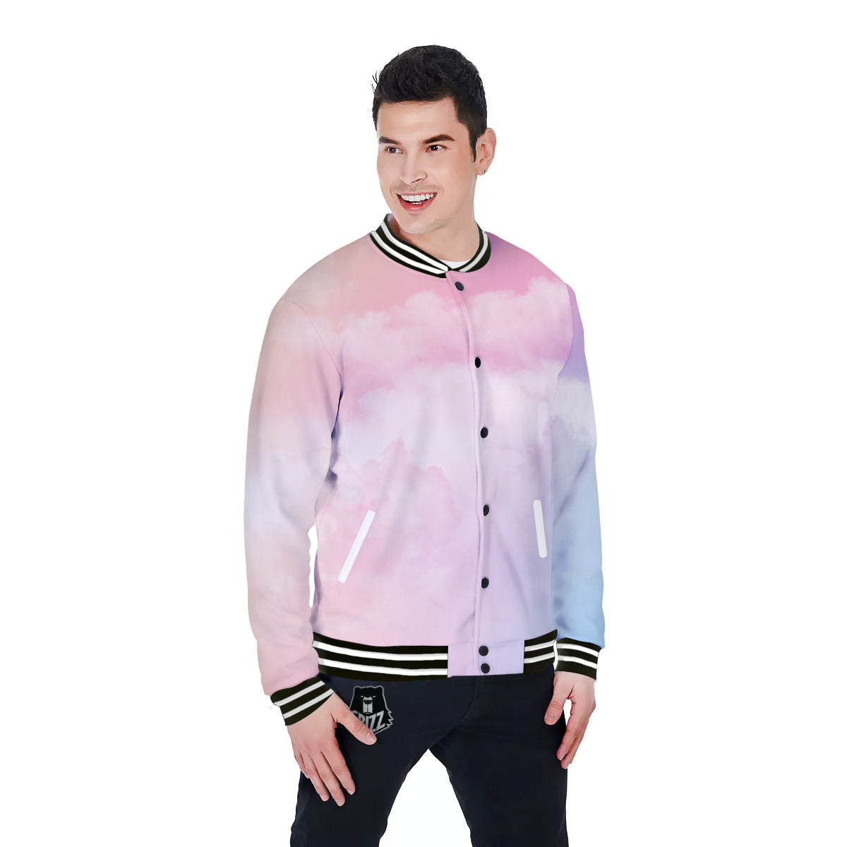 Cloud Coloful Print Baseball Jacket-grizzshop