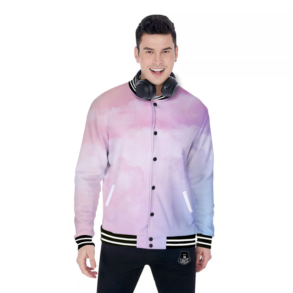 Cloud Coloful Print Baseball Jacket-grizzshop