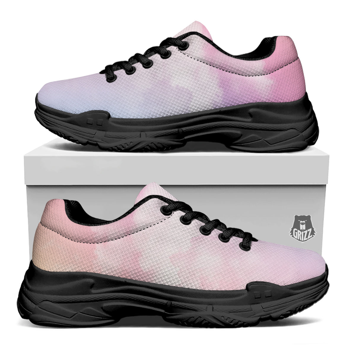 Cloud Coloful Print Black Chunky Shoes-grizzshop