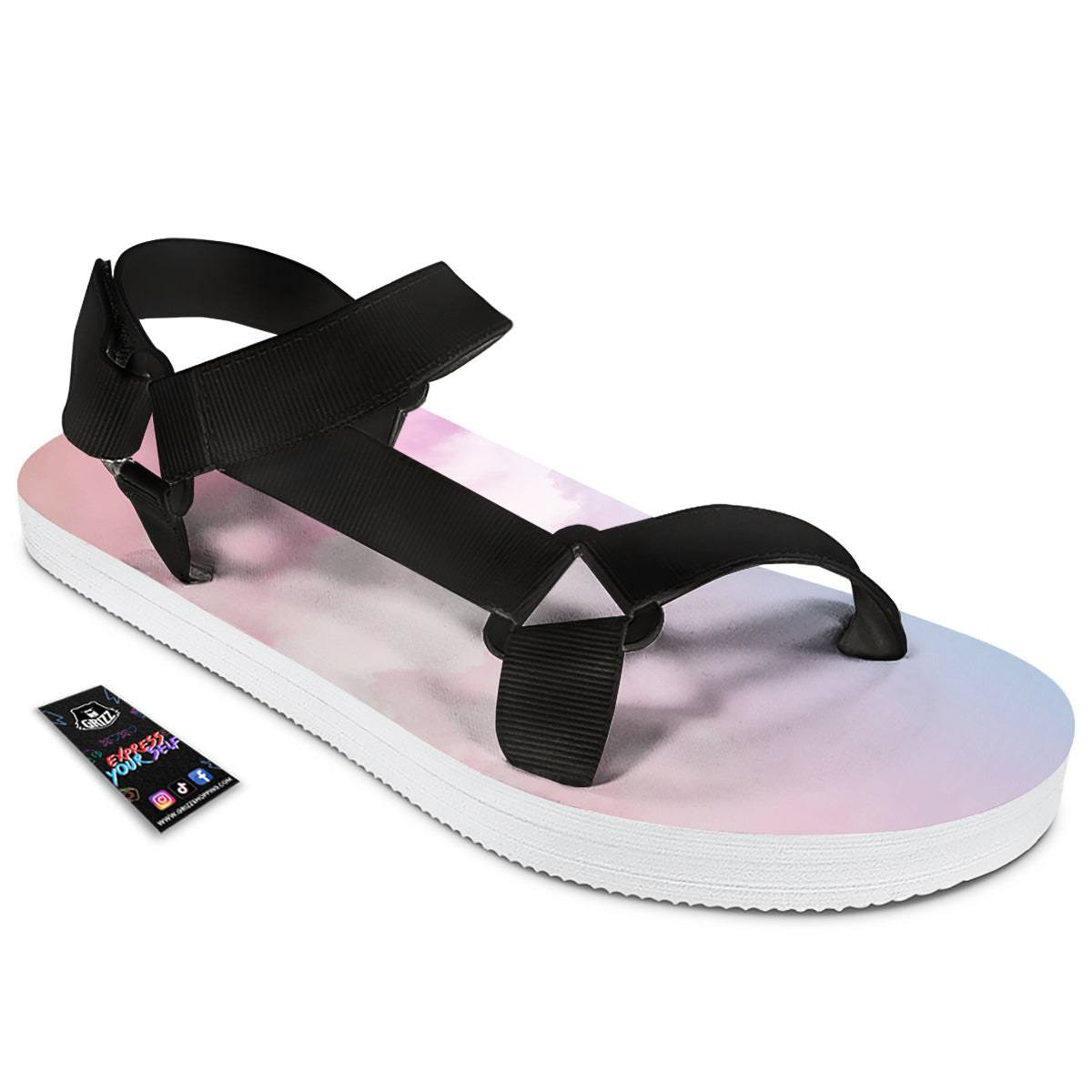 Cloud Coloful Print Black Open Toe Sandals-grizzshop