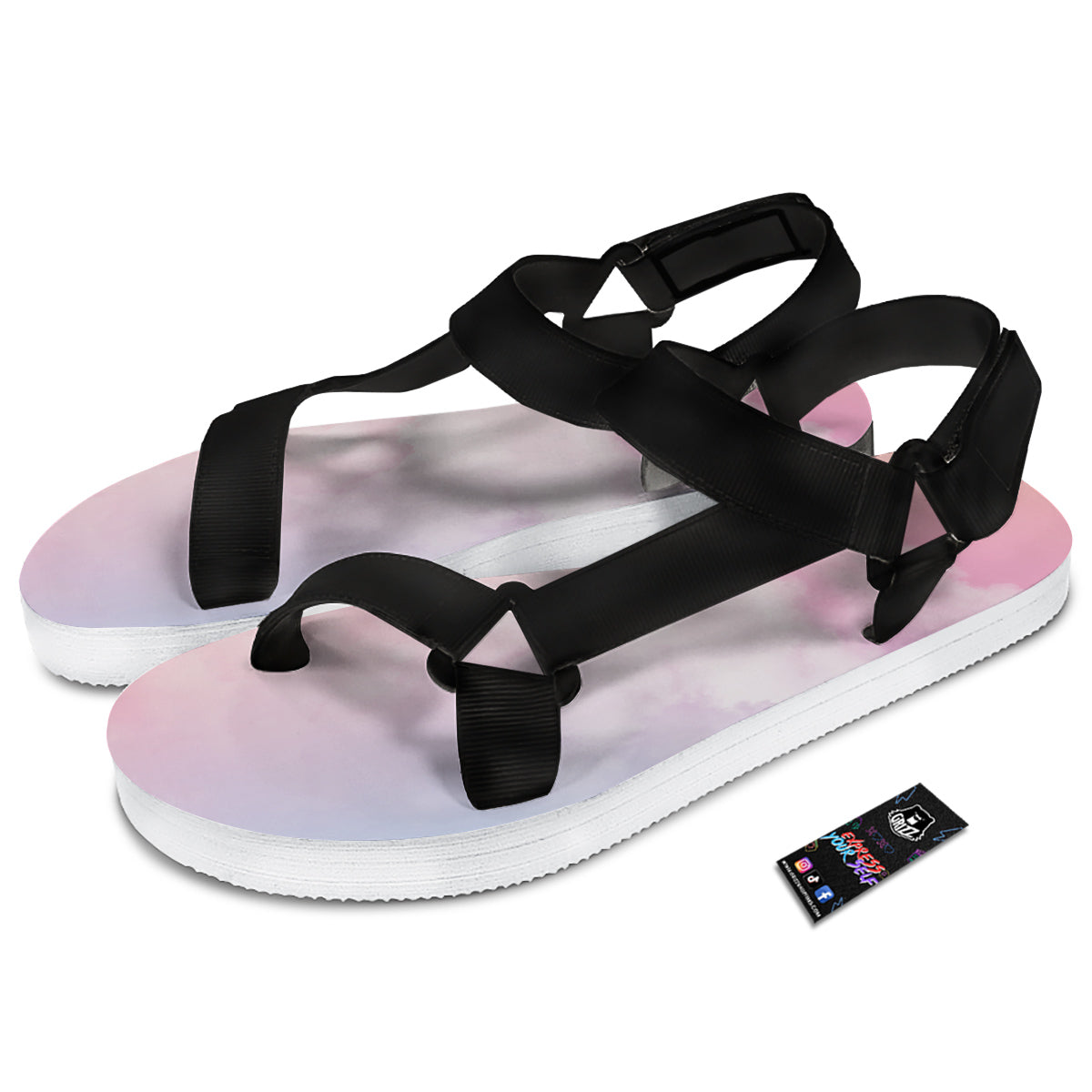 Cloud Coloful Print Black Open Toe Sandals-grizzshop