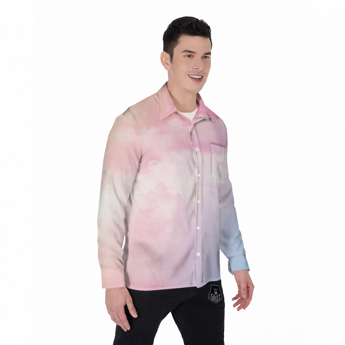 Cloud Coloful Print Men's Long Sleeve Shirts-grizzshop