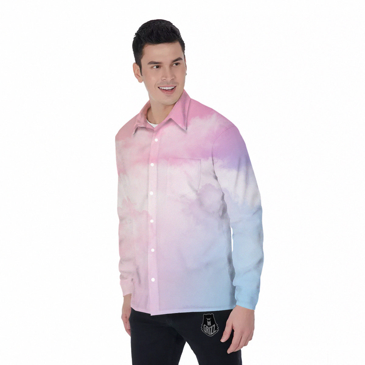 Cloud Coloful Print Men's Long Sleeve Shirts-grizzshop