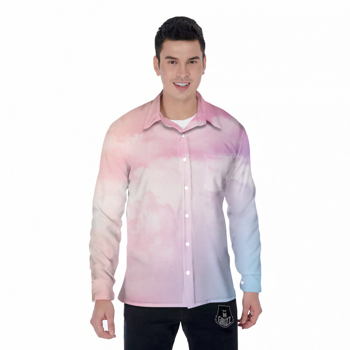 Cloud Coloful Print Men's Long Sleeve Shirts-grizzshop