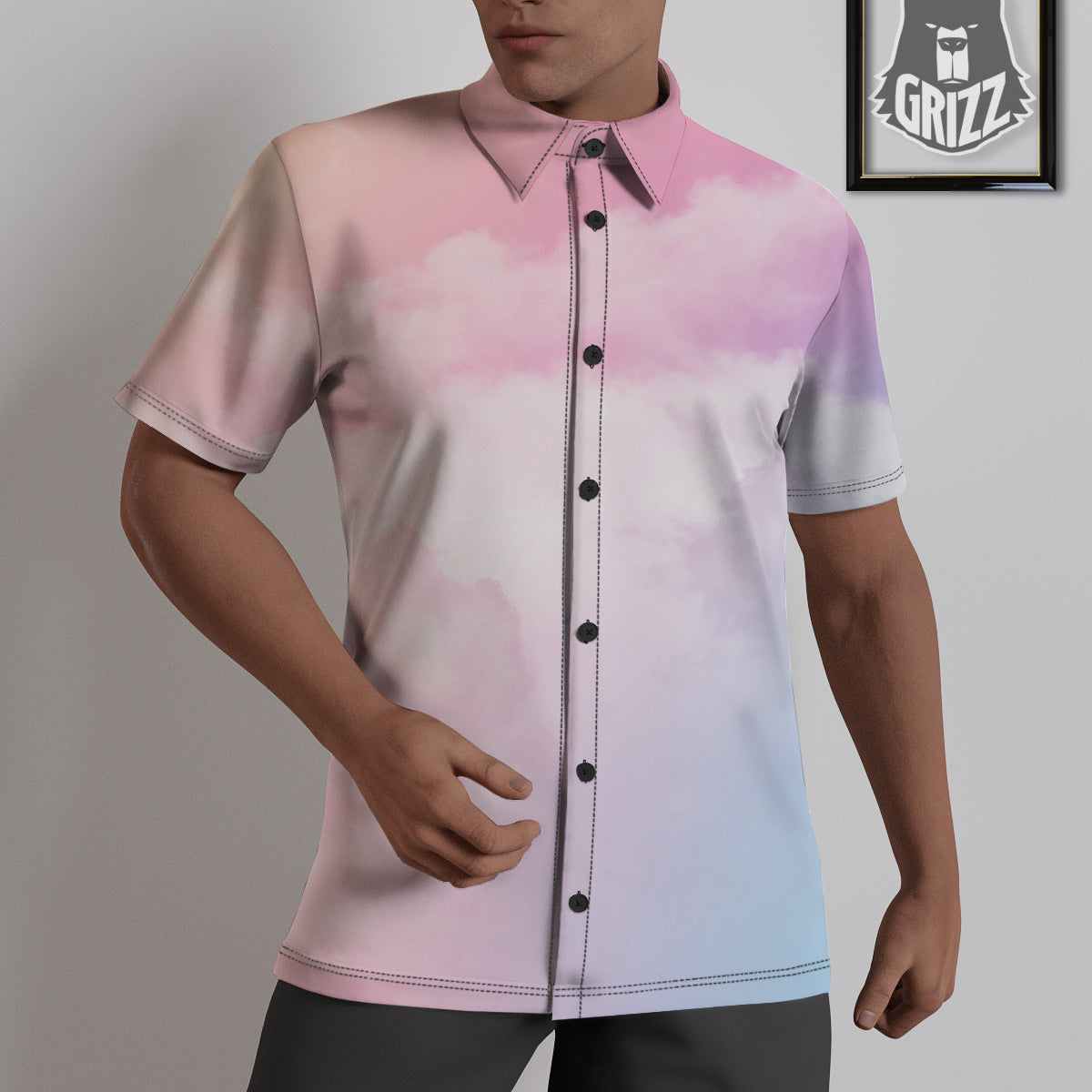 Cloud Coloful Print Untucked Shirts-grizzshop