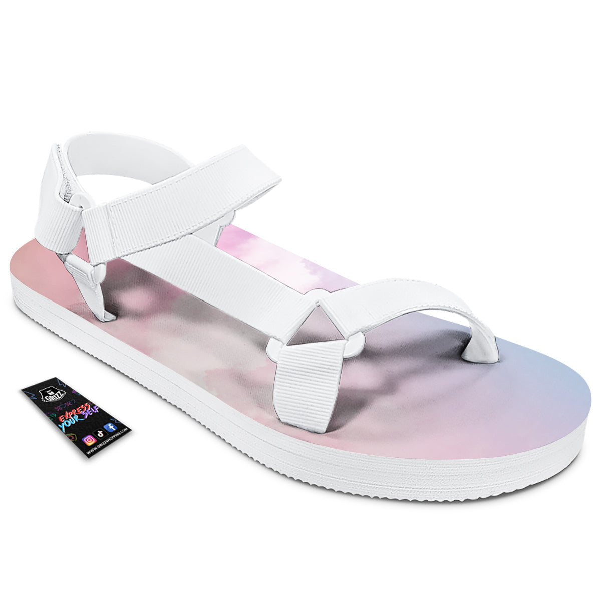 Cloud Coloful Print White Open Toe Sandals-grizzshop