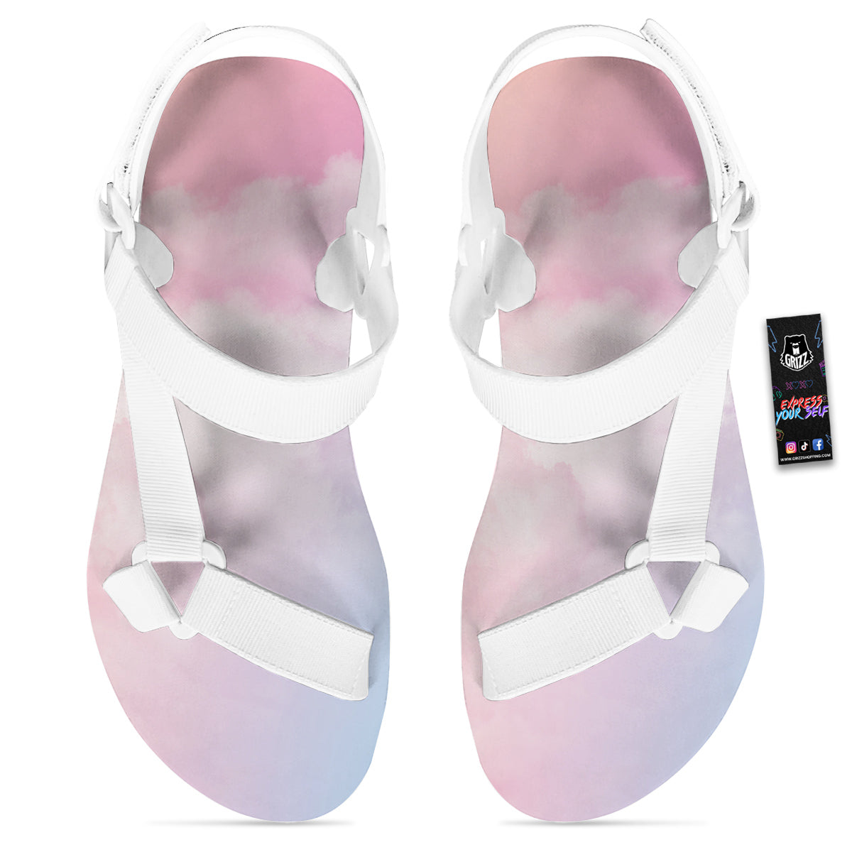 Cloud Coloful Print White Open Toe Sandals-grizzshop