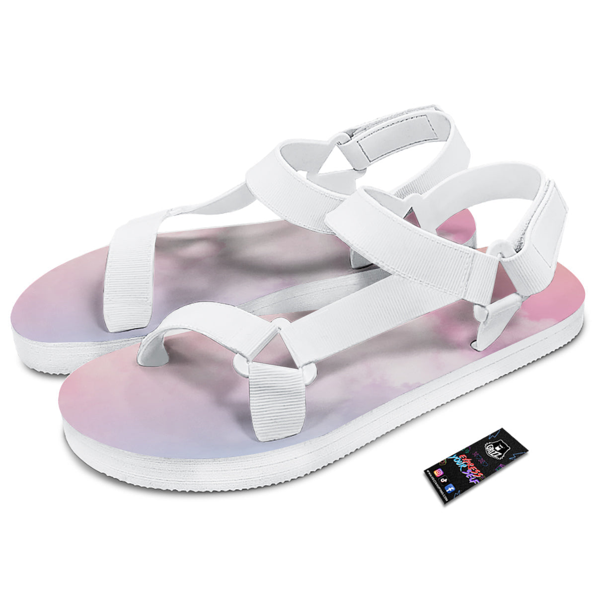 Cloud Coloful Print White Open Toe Sandals-grizzshop