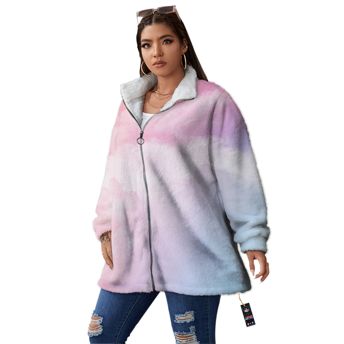 Cloud Coloful Print Women's Sherpa Jacket-grizzshop