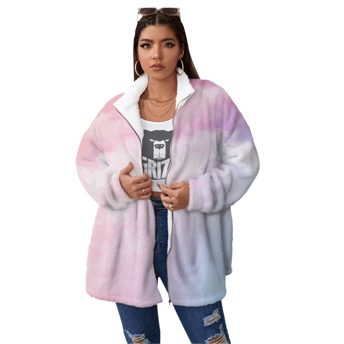 Cloud Coloful Print Women's Sherpa Jacket-grizzshop