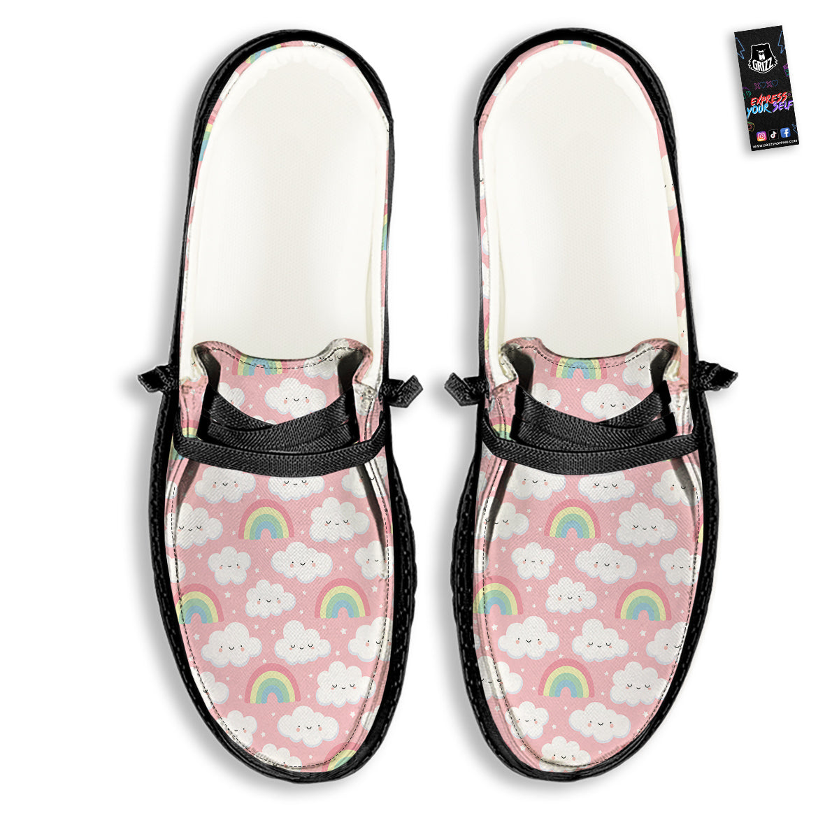 Cloud Cute Print Pattern Black Loafers-grizzshop