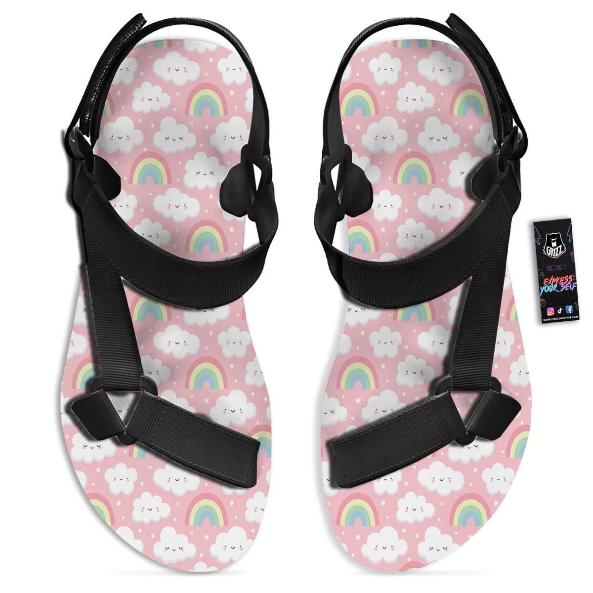 Cloud Cute Print Pattern Black Open Toe Sandals-grizzshop
