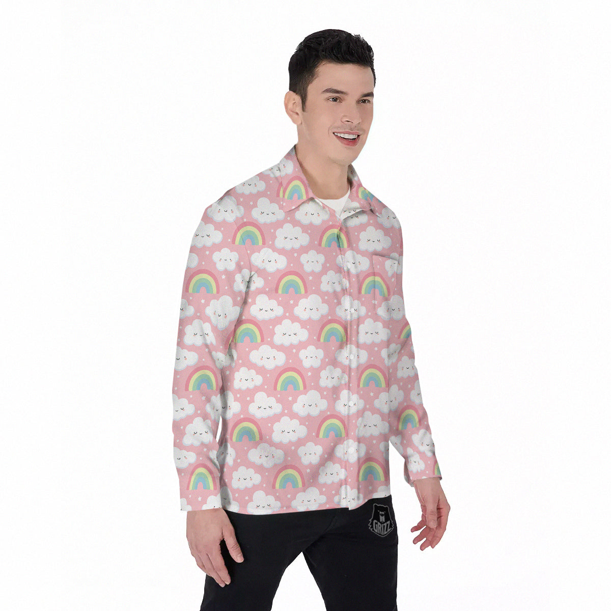 Cloud Cute Print Pattern Men's Long Sleeve Shirts-grizzshop