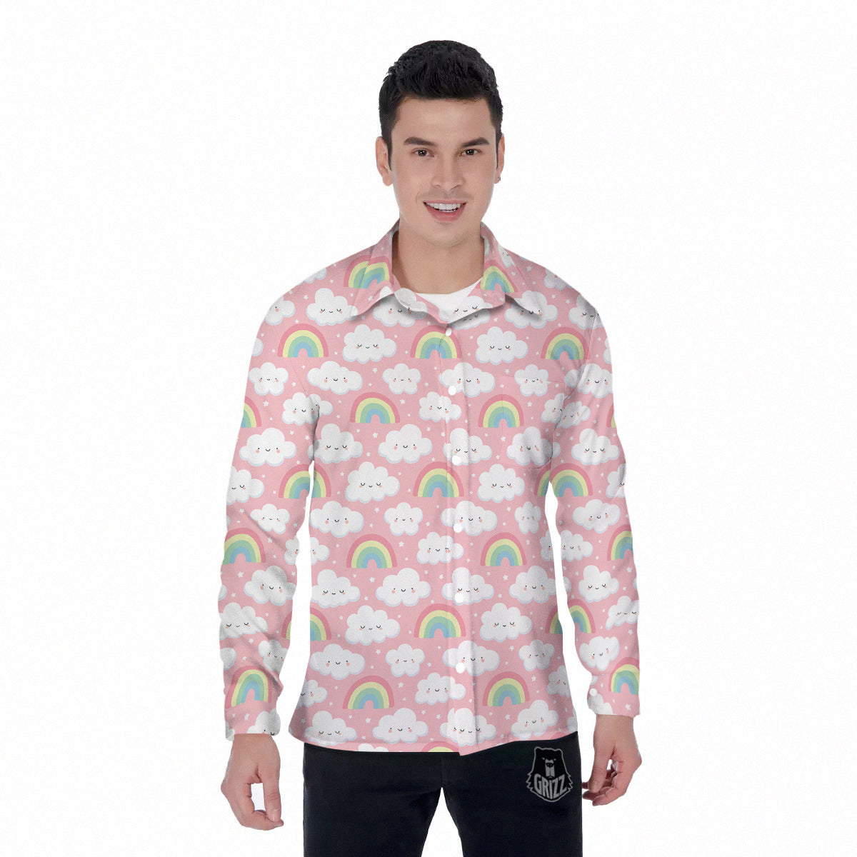 Cloud Cute Print Pattern Men's Long Sleeve Shirts-grizzshop