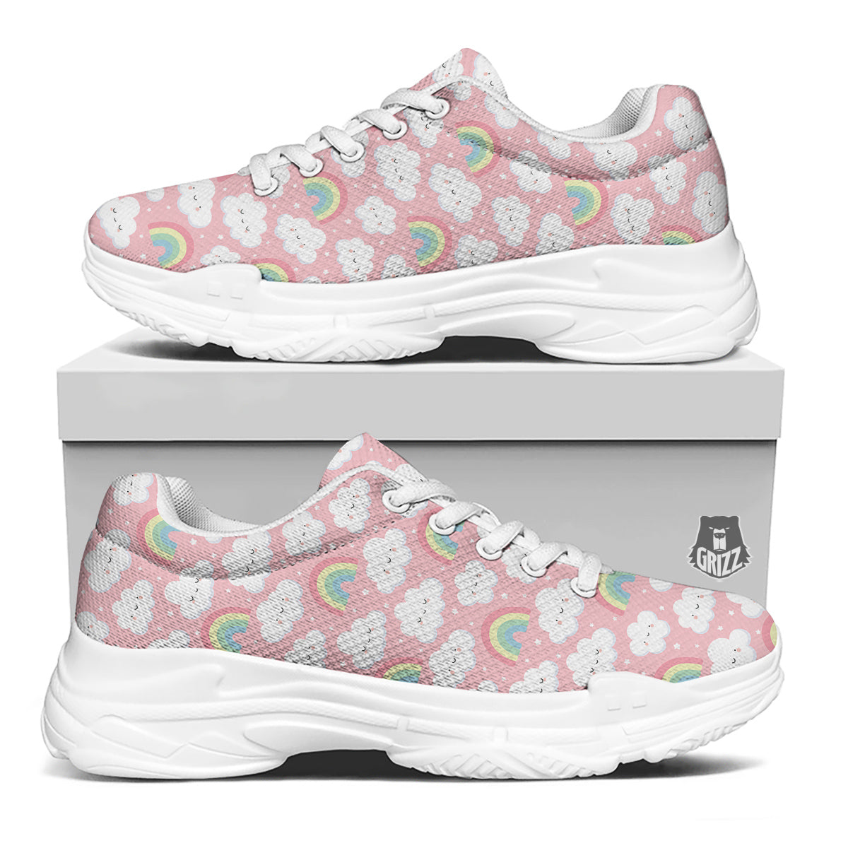 Cloud Cute Print Pattern White Chunky Shoes-grizzshop