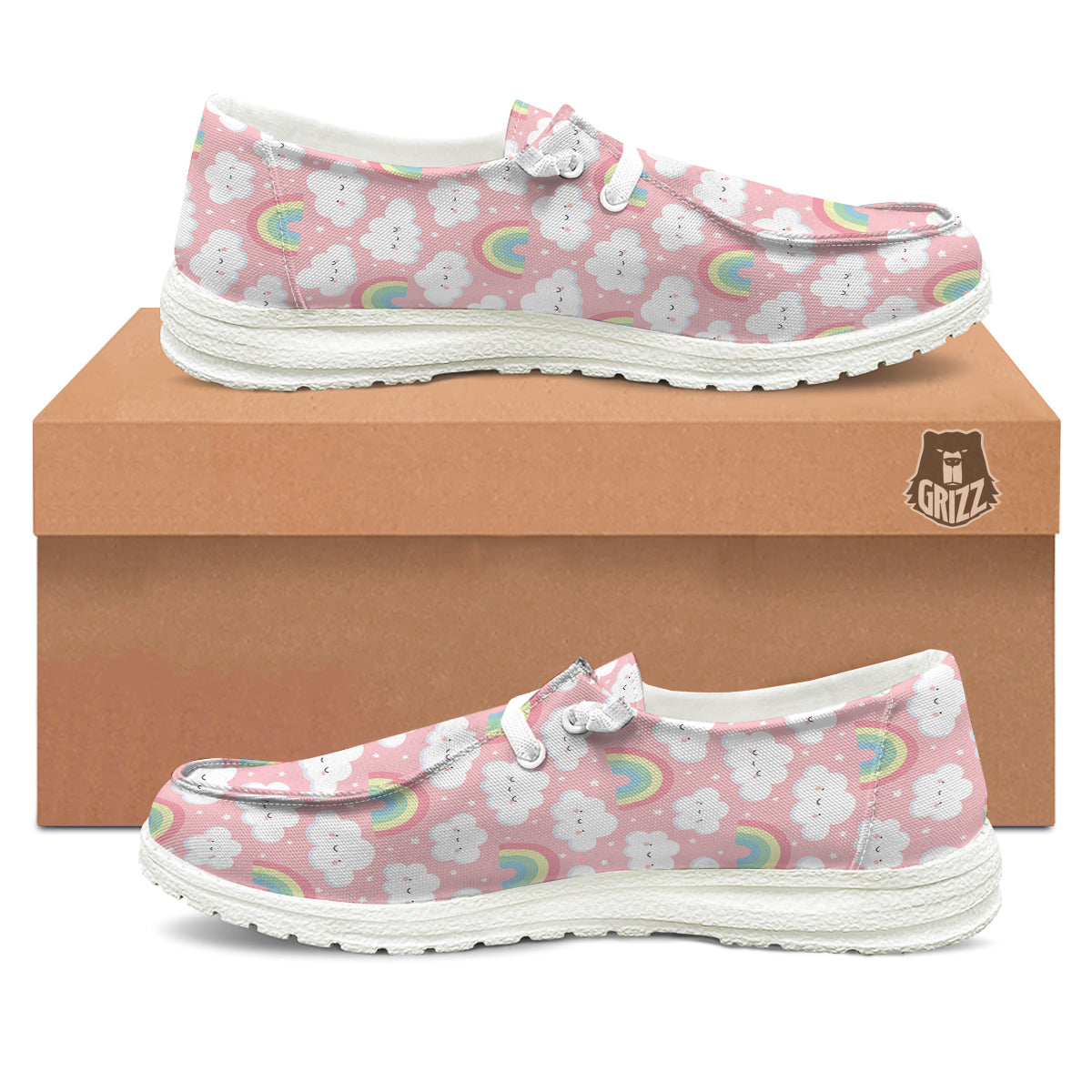 Cloud Cute Print Pattern White Loafers-grizzshop