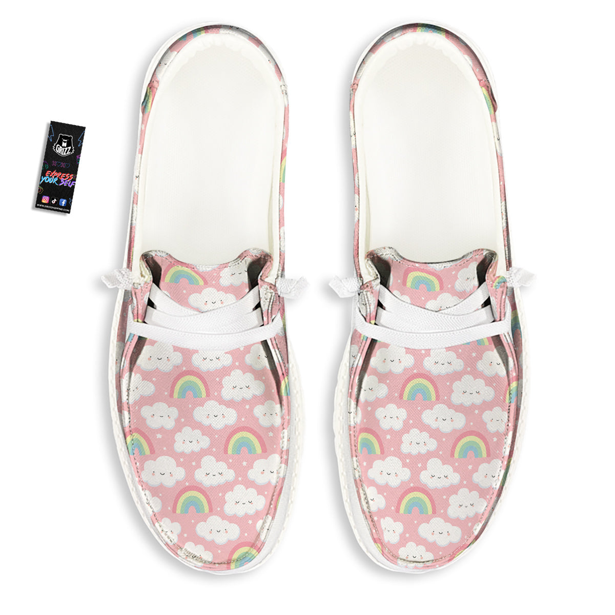 Cloud Cute Print Pattern White Loafers-grizzshop