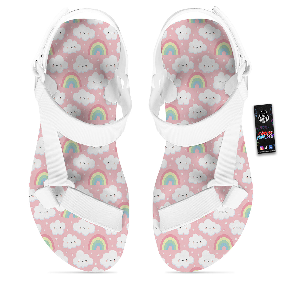 Cloud Cute Print Pattern White Open Toe Sandals-grizzshop