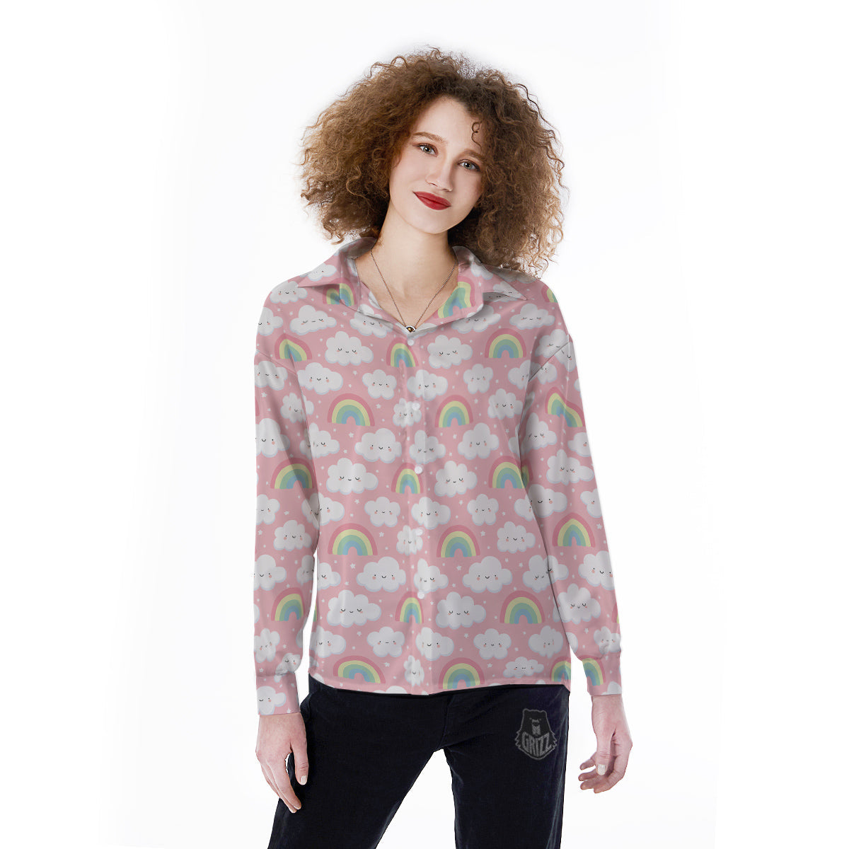 Cloud Cute Print Pattern Women's Long Sleeve Shirts-grizzshop
