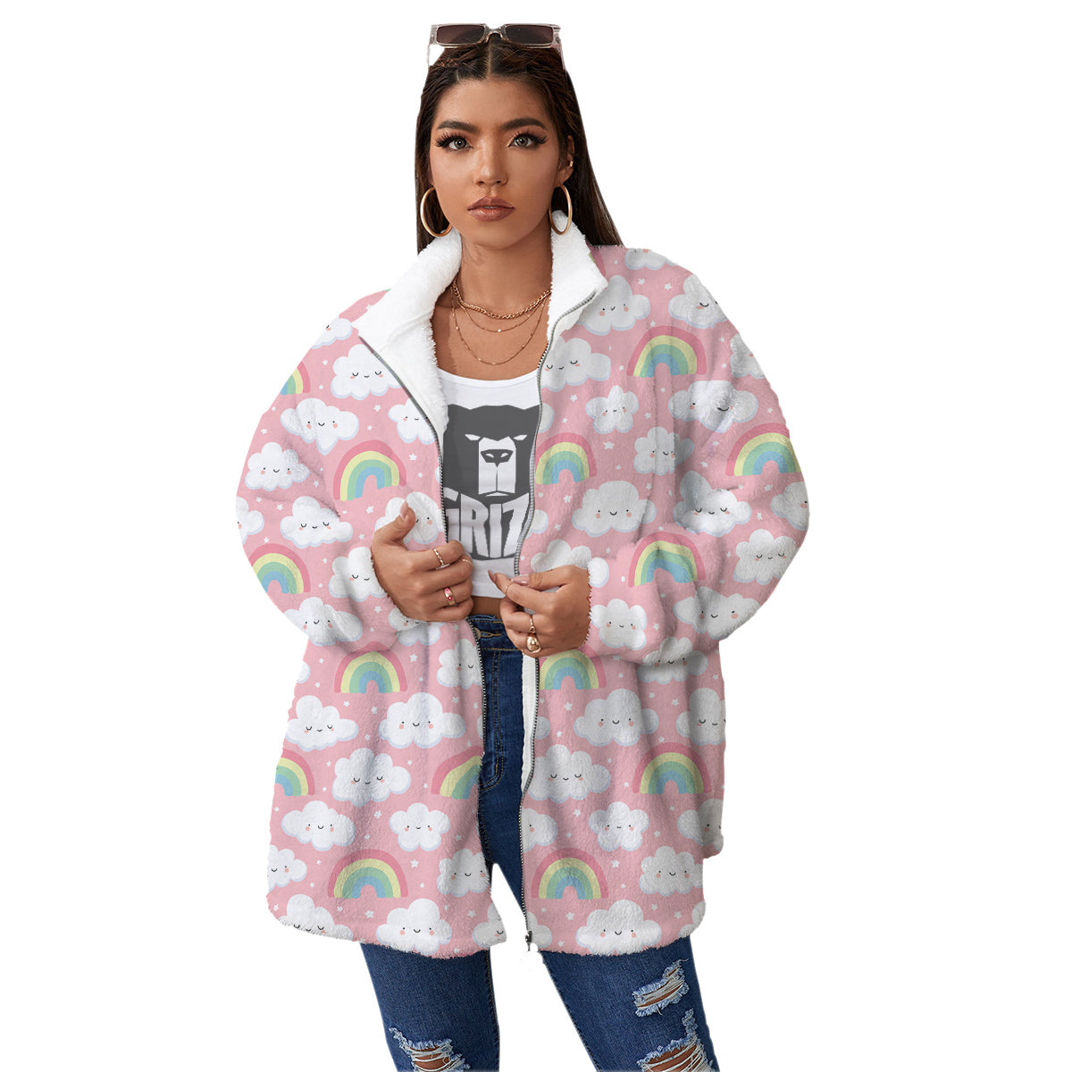 Cloud Cute Print Pattern Women's Sherpa Jacket-grizzshop
