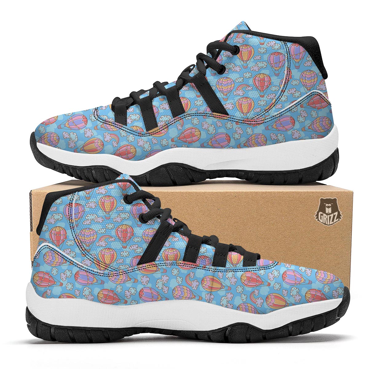 Cloud Hot Air Balloon Pattern Print Black Bball Shoes-grizzshop