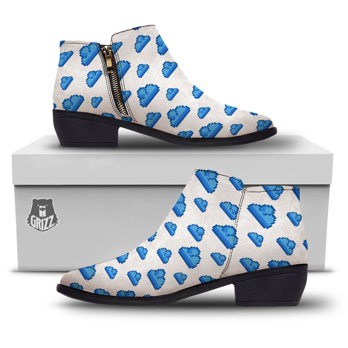 Cloud Pixel Print Pattern Ankle Boots-grizzshop