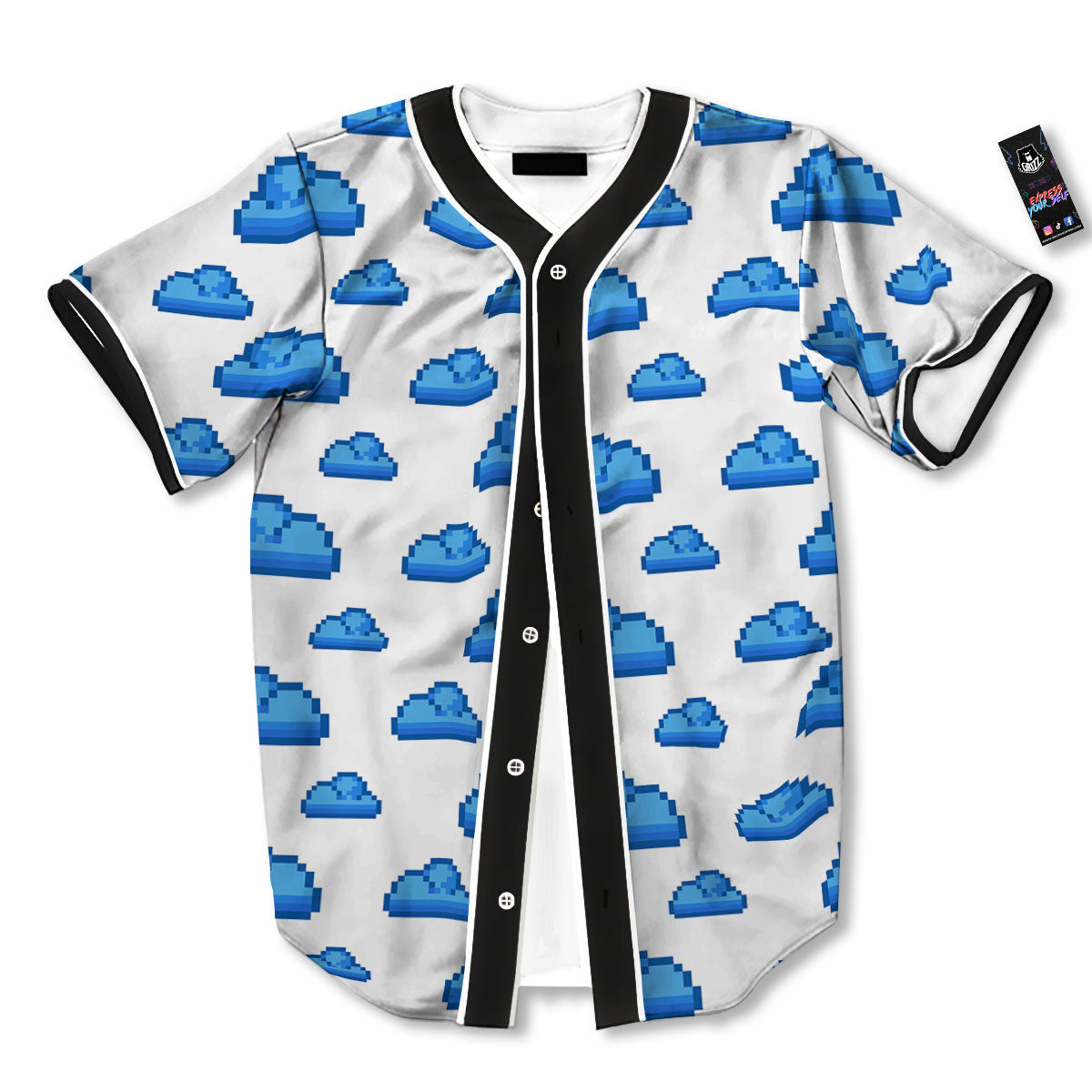 Cloud Pixel Print Pattern Baseball Jersey-grizzshop