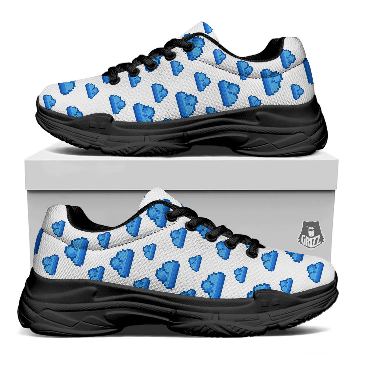 Cloud Pixel Print Pattern Black Chunky Shoes-grizzshop