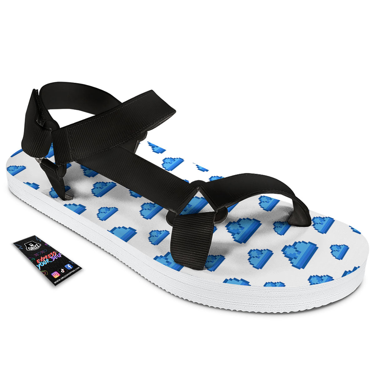 Cloud Pixel Print Pattern Black Open Toe Sandals-grizzshop