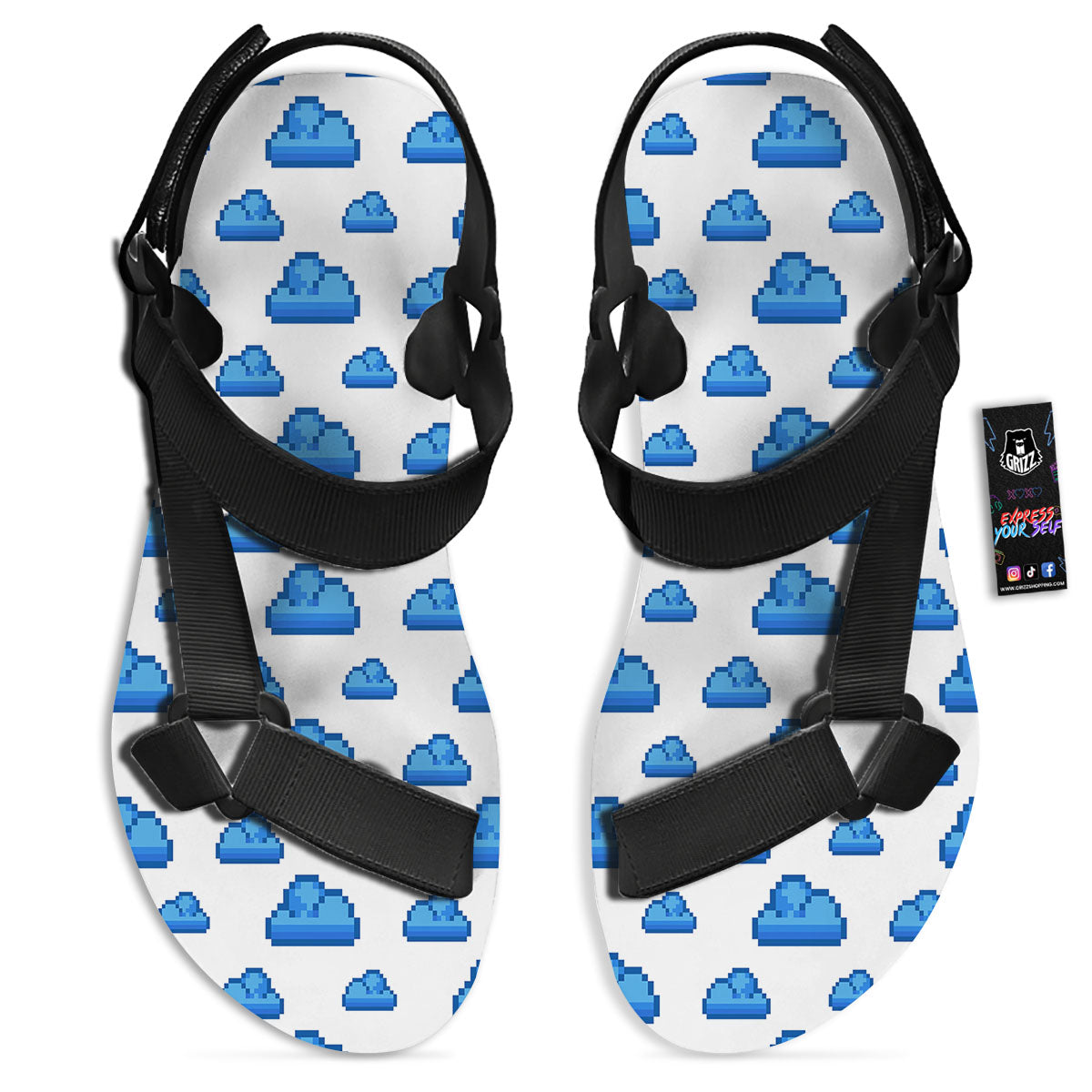 Cloud Pixel Print Pattern Black Open Toe Sandals-grizzshop