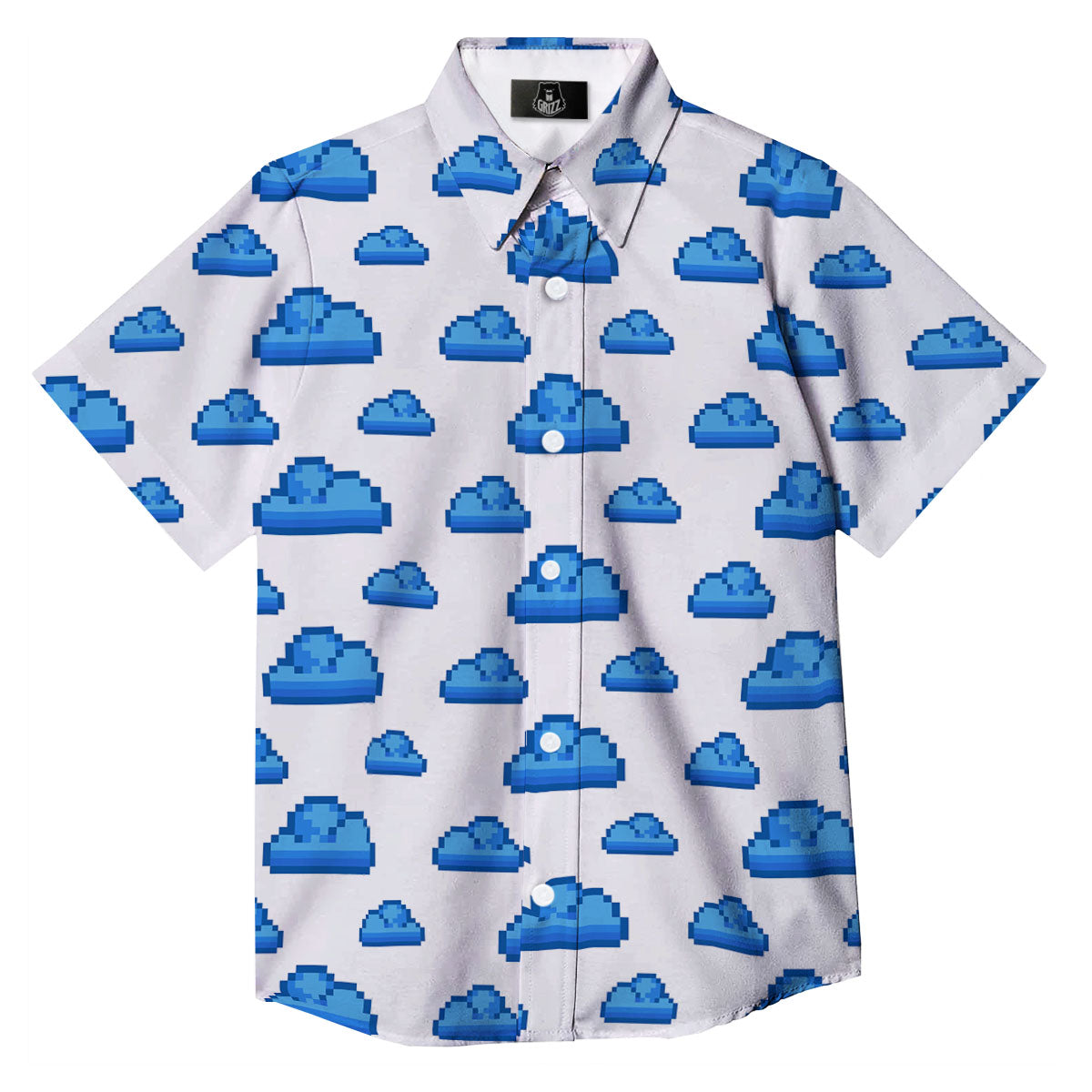 Cloud Pixel Print Pattern Button Up Shirt-grizzshop