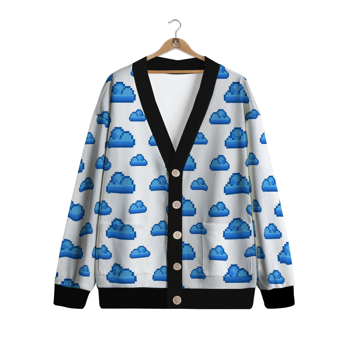 Cloud Pixel Print Pattern Cardigan-grizzshop