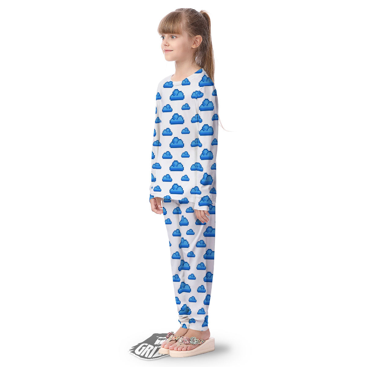 Cloud Pixel Print Pattern Kid's Pajamas-grizzshop