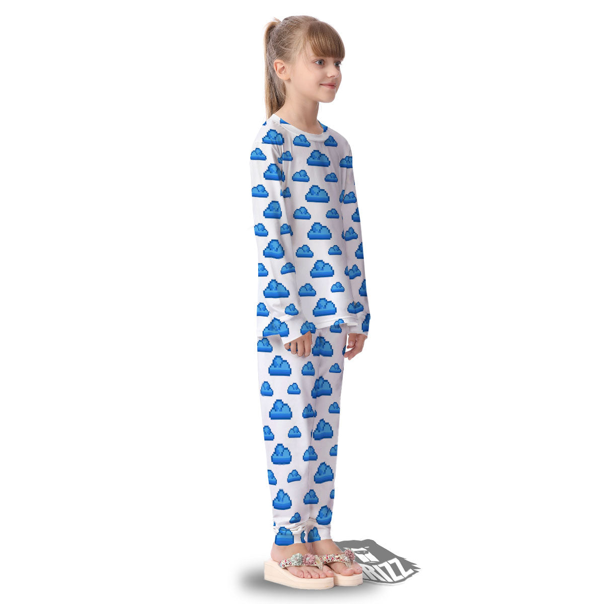 Cloud Pixel Print Pattern Kid's Pajamas-grizzshop