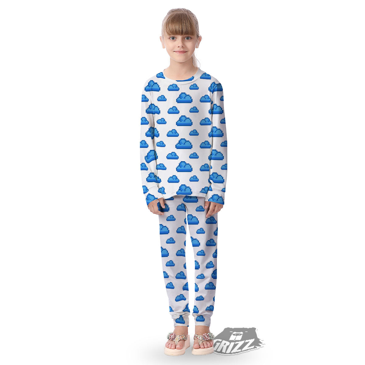 Cloud Pixel Print Pattern Kid's Pajamas-grizzshop