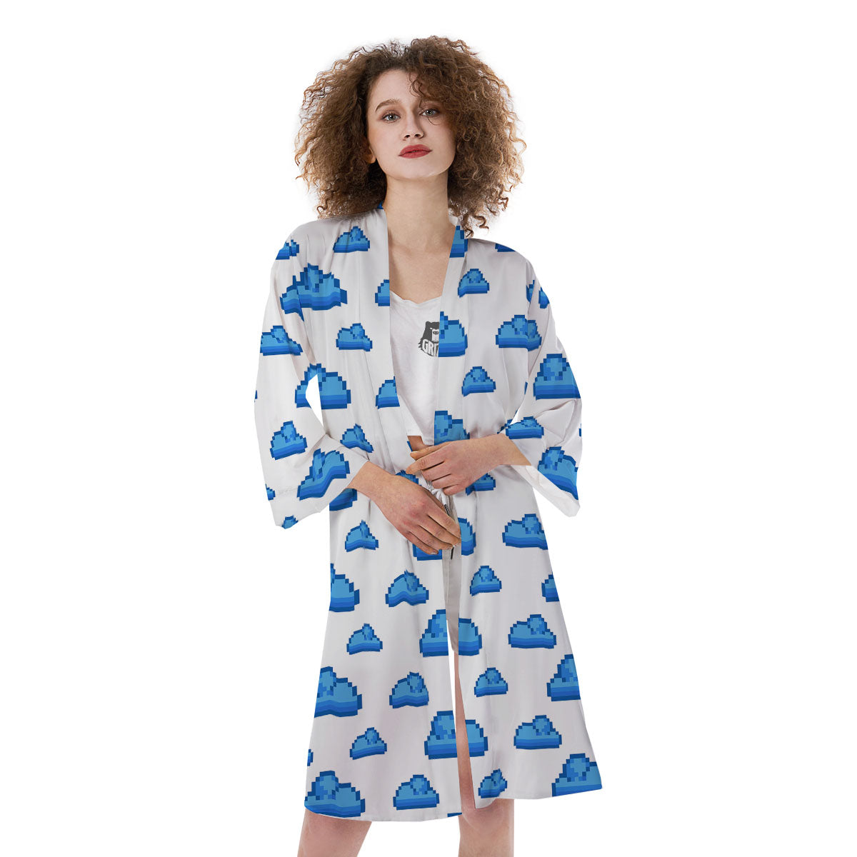 Cloud Pixel Print Pattern Kimono-grizzshop