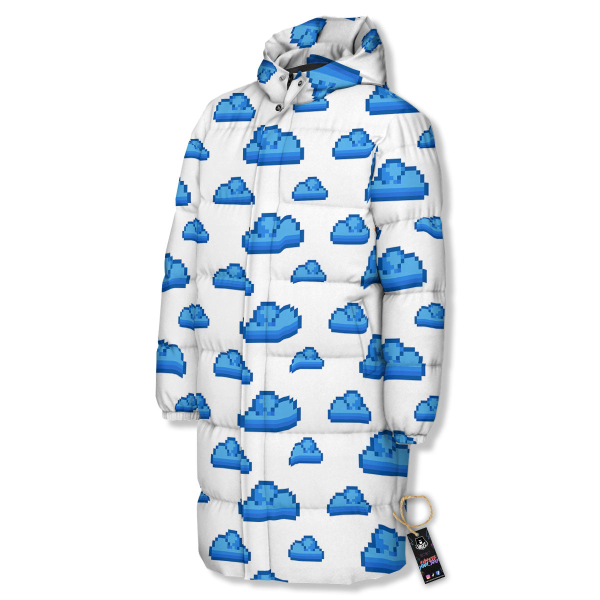Cloud Pixel Print Pattern Long Down Jacket-grizzshop