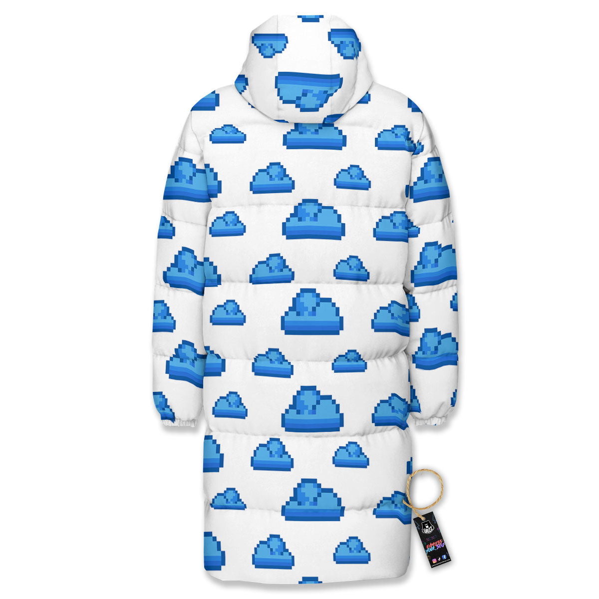 Cloud Pixel Print Pattern Long Down Jacket-grizzshop