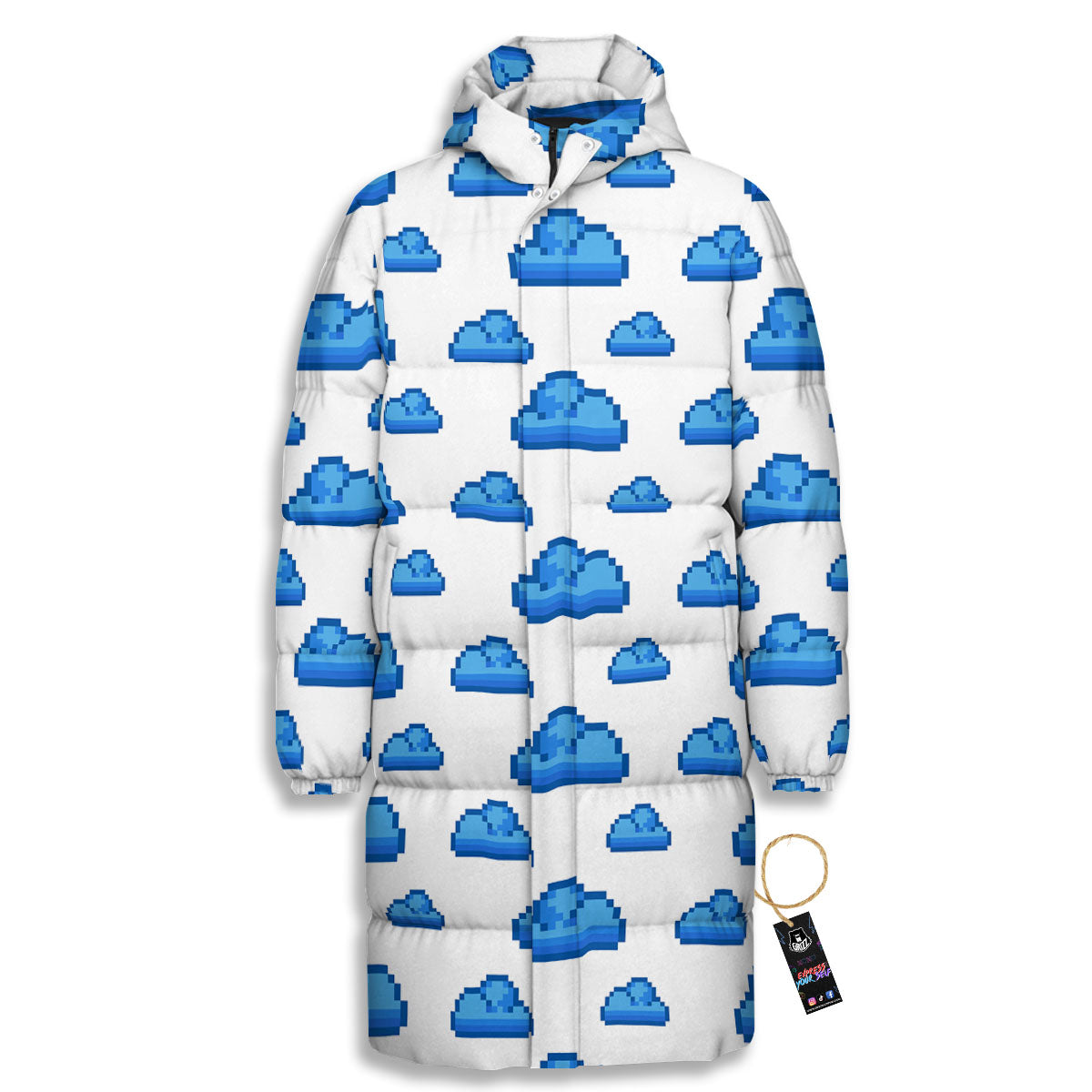 Cloud Pixel Print Pattern Long Down Jacket-grizzshop
