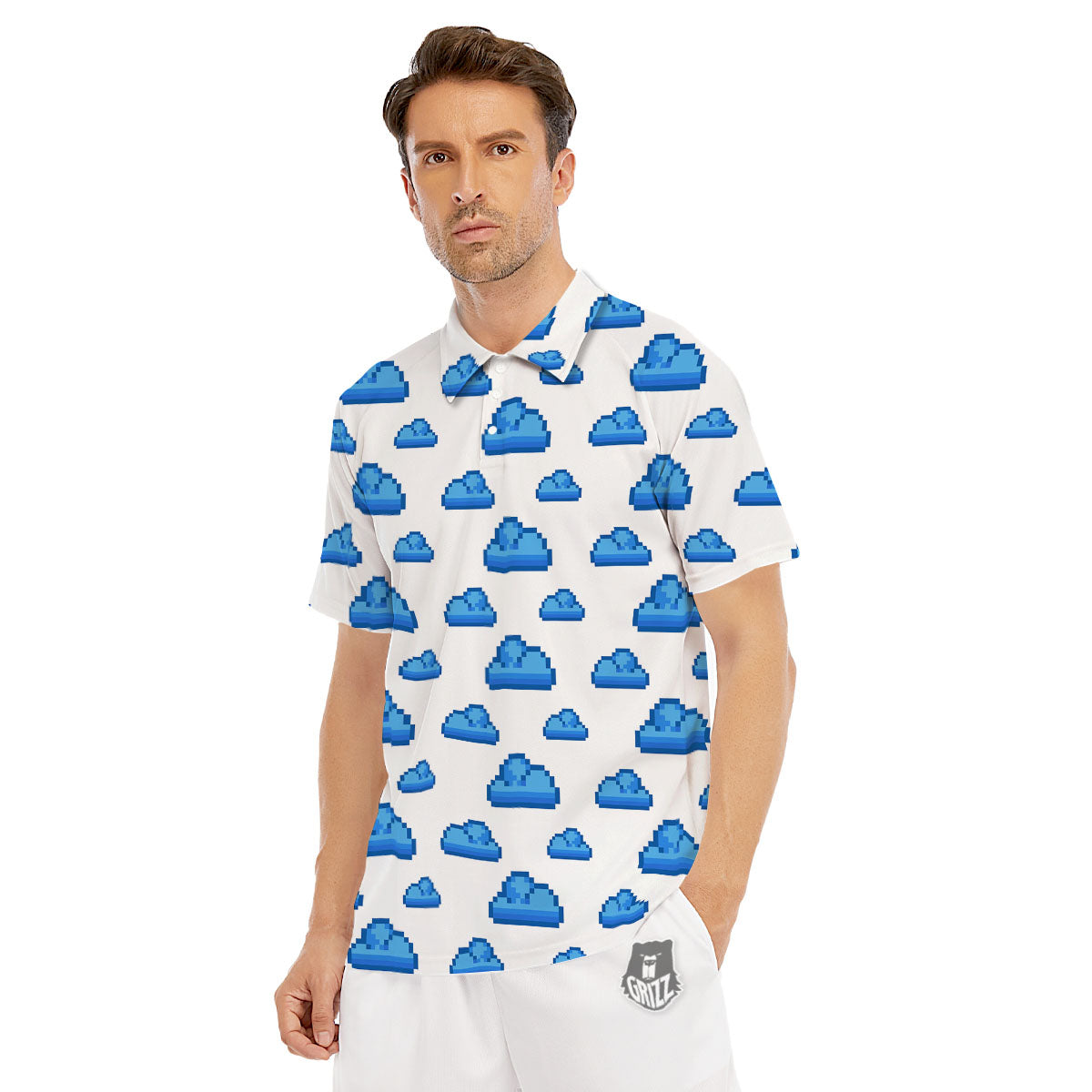 Cloud Pixel Print Pattern Men's Golf Shirts-grizzshop