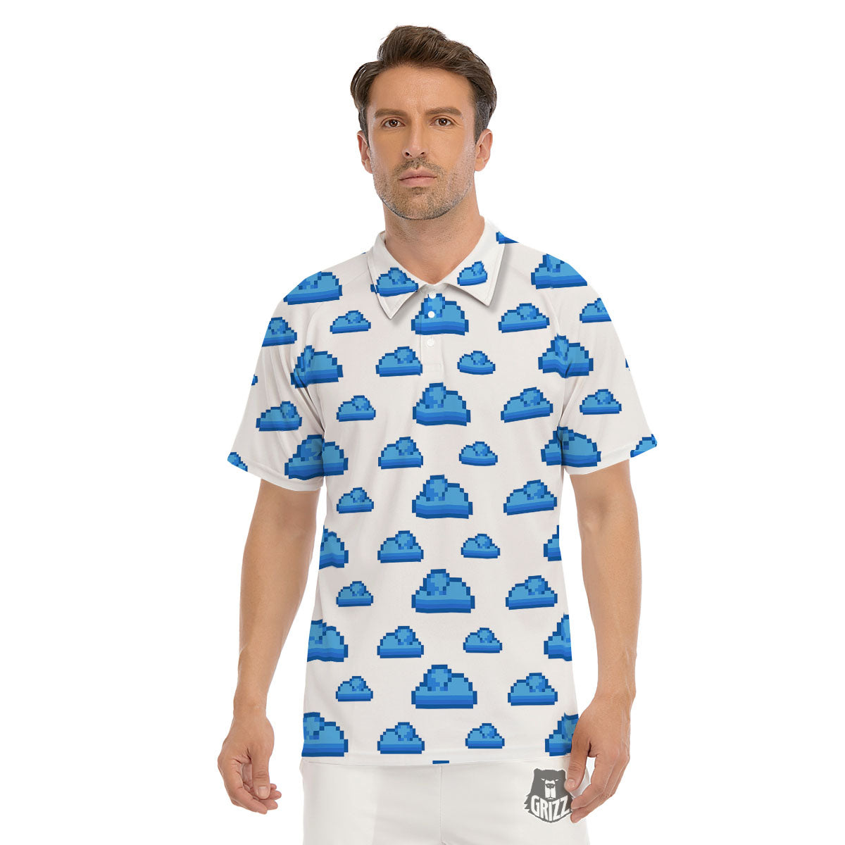 Cloud Pixel Print Pattern Men's Golf Shirts-grizzshop
