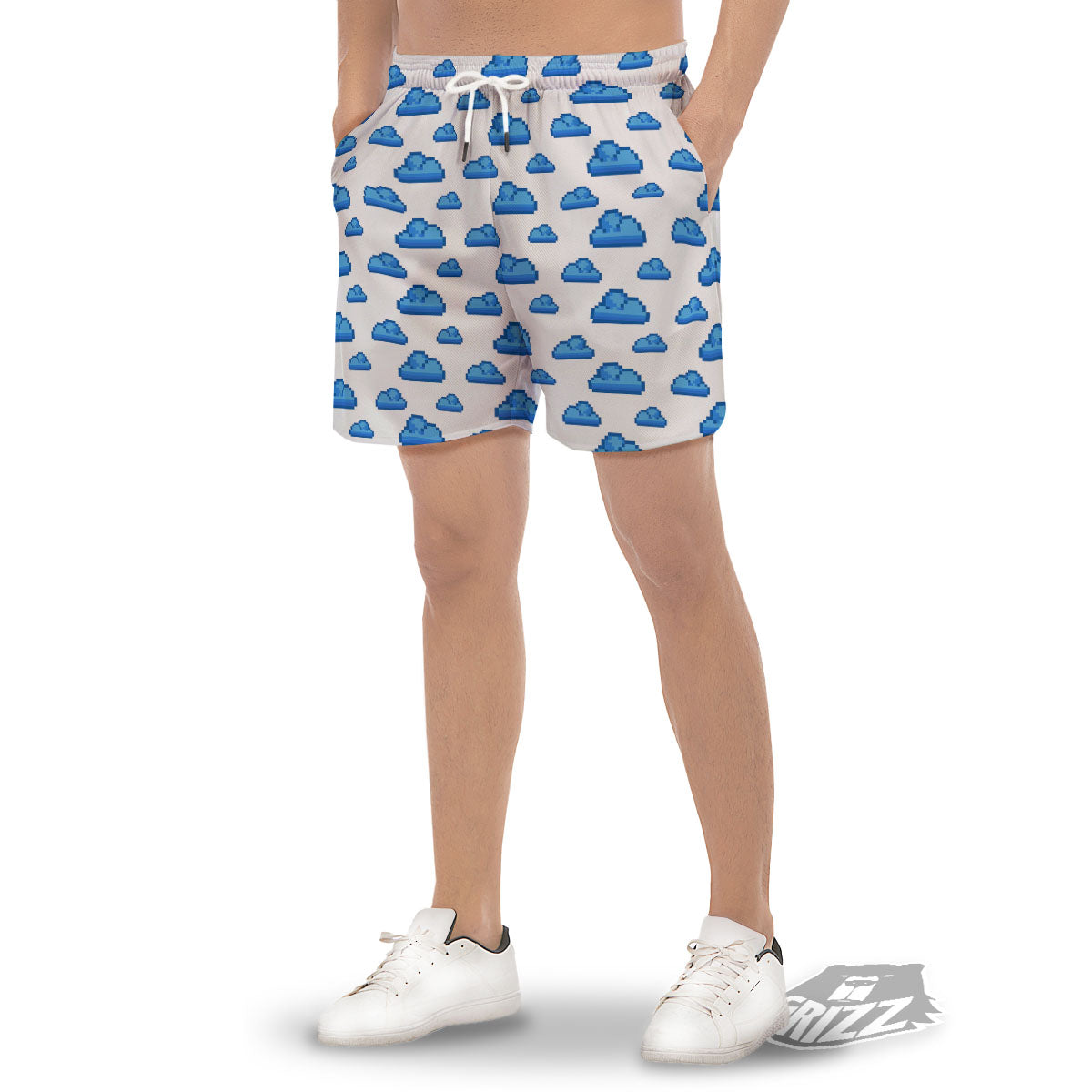 Cloud Pixel Print Pattern Men's Gym Shorts-grizzshop