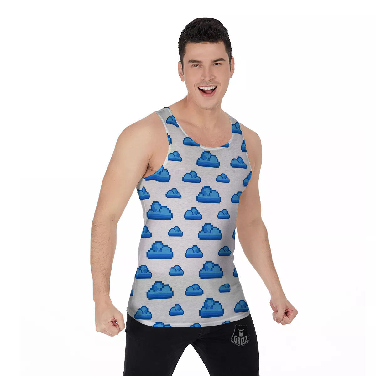 Cloud Pixel Print Pattern Men's Tank Top-grizzshop
