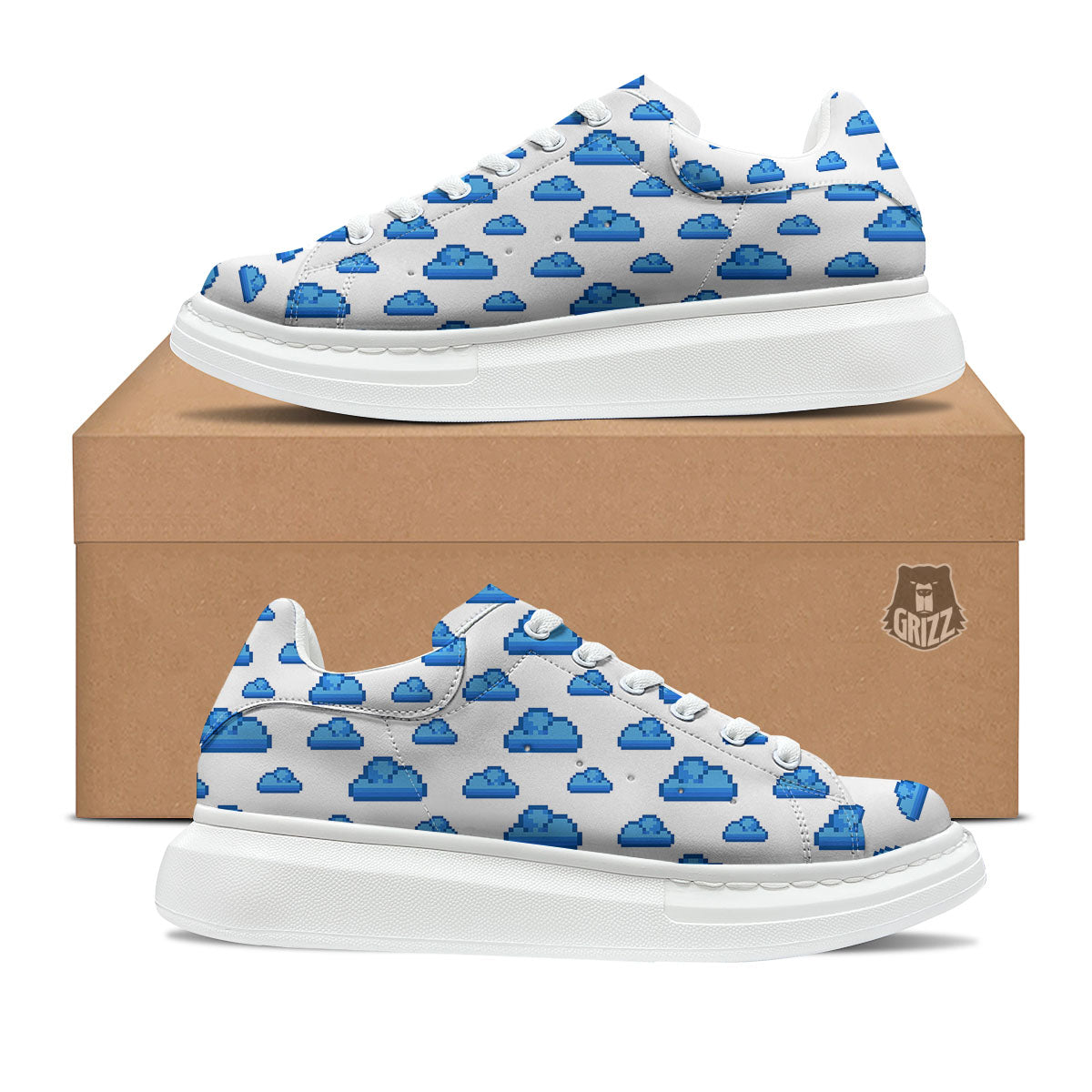Cloud Pixel Print Pattern Platform Shoes-grizzshop