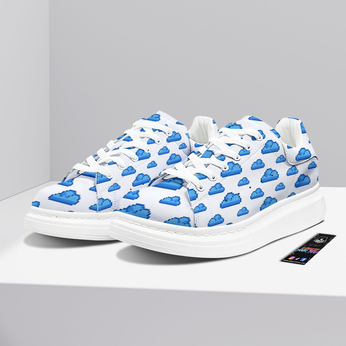 Cloud Pixel Print Pattern Platform Shoes-grizzshop