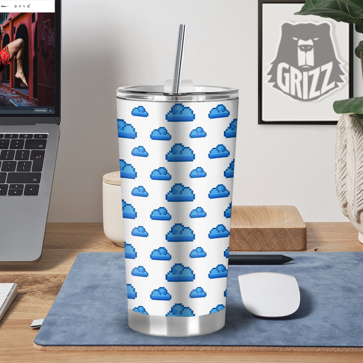 Cloud Pixel Print Pattern Tumbler-grizzshop