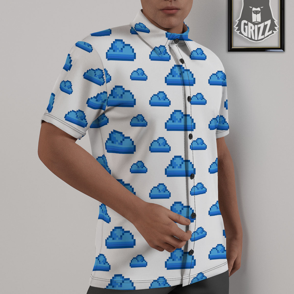 Cloud Pixel Print Pattern Untucked Shirts-grizzshop