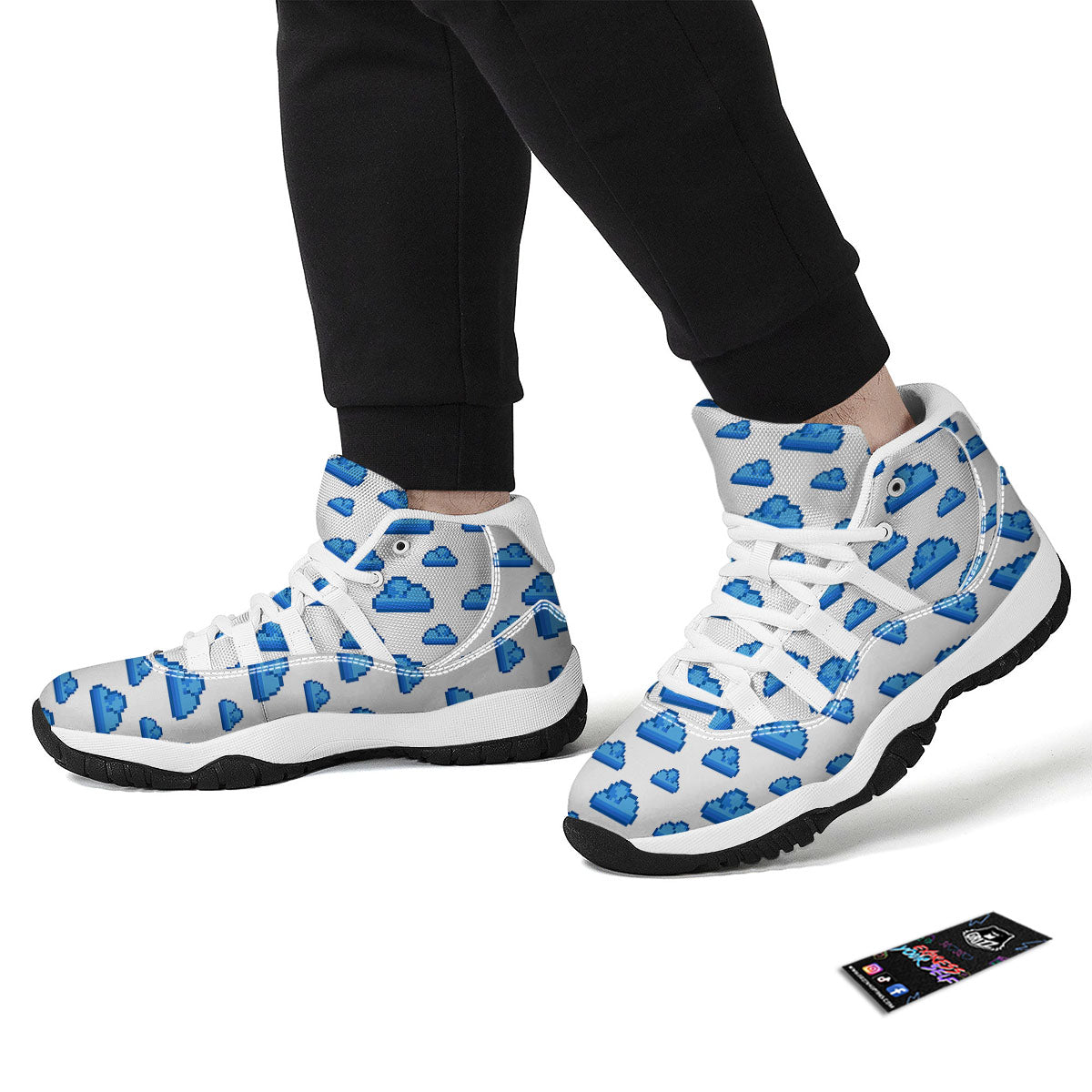Cloud Pixel Print Pattern White Bball Shoes-grizzshop