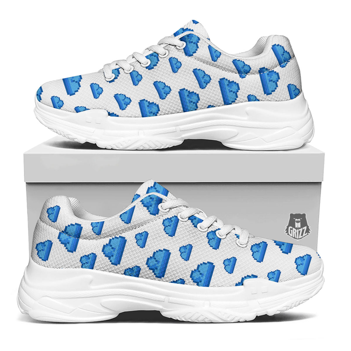 Cloud Pixel Print Pattern White Chunky Shoes-grizzshop