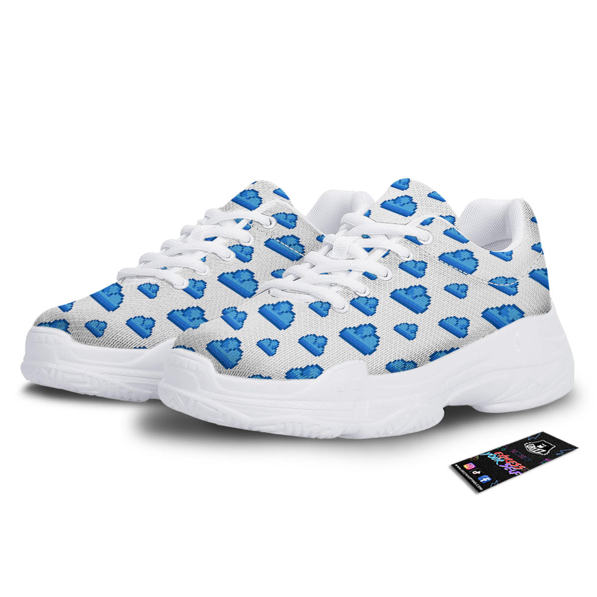 Cloud Pixel Print Pattern White Chunky Shoes-grizzshop